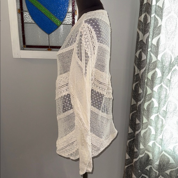 Sundance Lace for Days Lace Crochet Ivory Boho Long Sleeve Top SZ Large - Picture 4 of 7